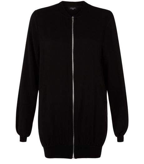 Tall Black Longline Bomber Jacket | New Look