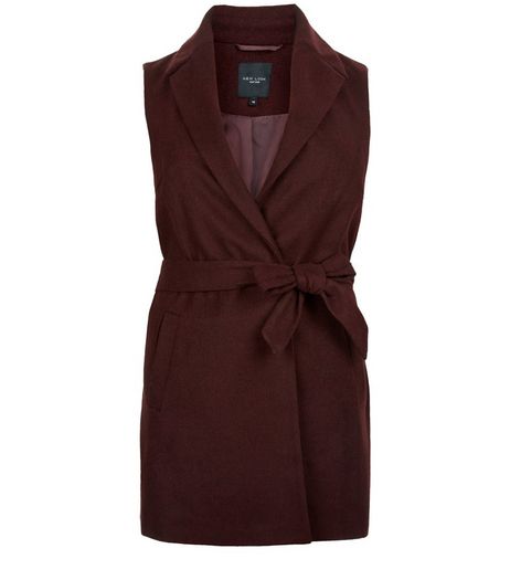 Burgundy Sleeveless Belted Coat | New Look