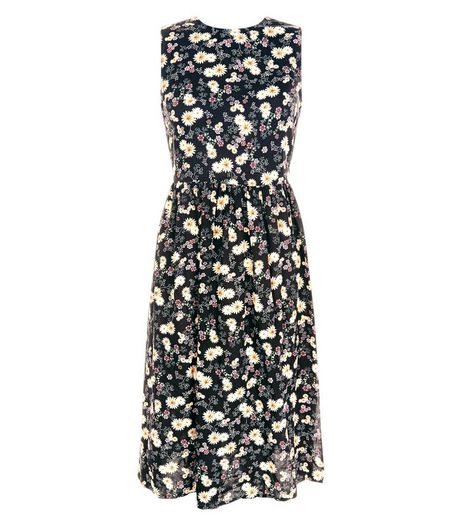 Black Floral Print Lace Up Back Midi Dress | New Look