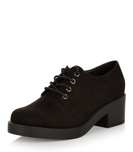 Wide Fit Black Suedette Block Heel Brogues | New Look