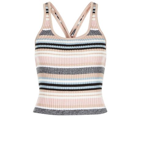 Pink Ribbed Stripe Cross Back Vest | New Look