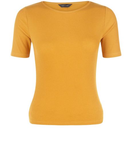 Mustard Ribbed T-Shirt | New Look