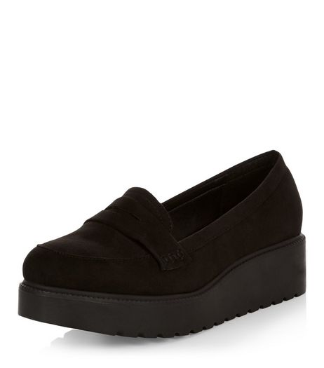 Wide Fit Black Suedette Creeper Shoes | New Look
