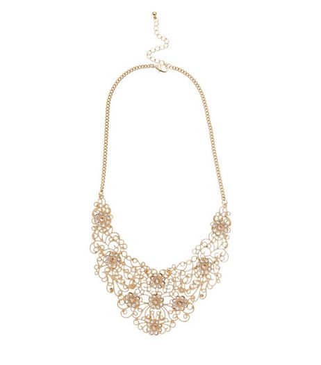 Gold Filigree Stone Bib Necklace | New Look