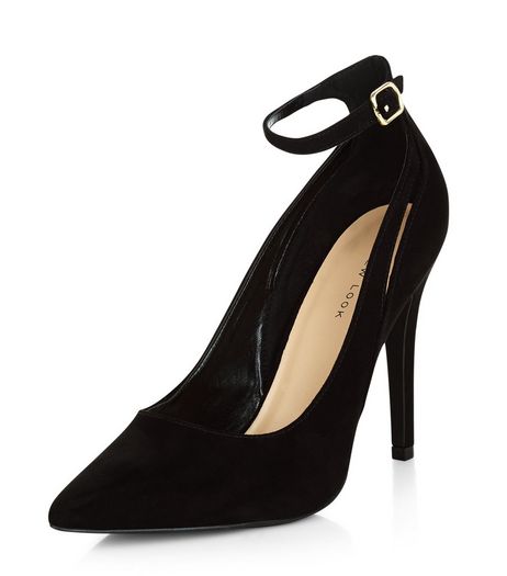 Black Suedette Cut Out Ankle Strap Pointed Heels | New Look