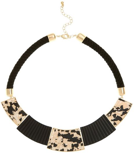 Black Shell Panel Rope Necklace | New Look