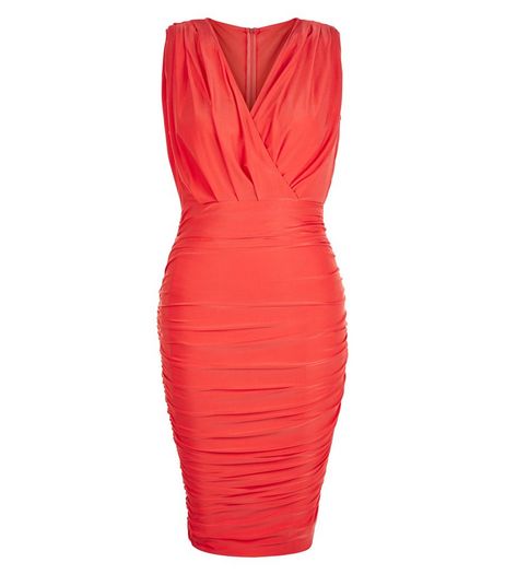 AX Paris Coral Ruched Wrap Dress | New Look