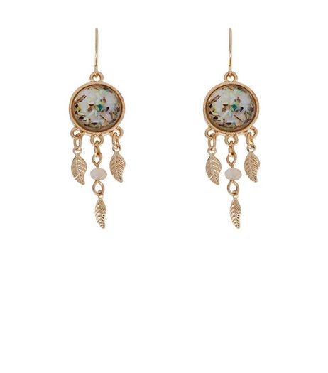 Cream Flecked Stone Dreamcatcher Earrings | New Look
