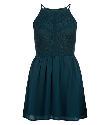 Teens Green Floral Print Lace Panel Dress | New Look