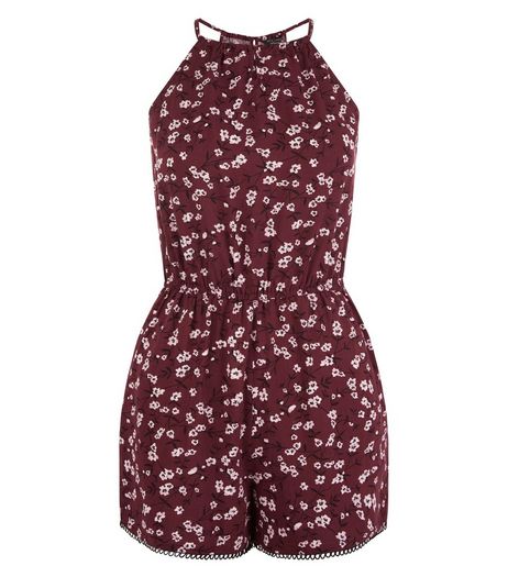 Teens Red Floral Print Playsuit | New Look