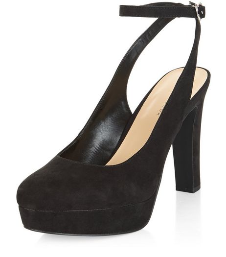Black Ankle Strap Sling Back Platform Heels | New Look