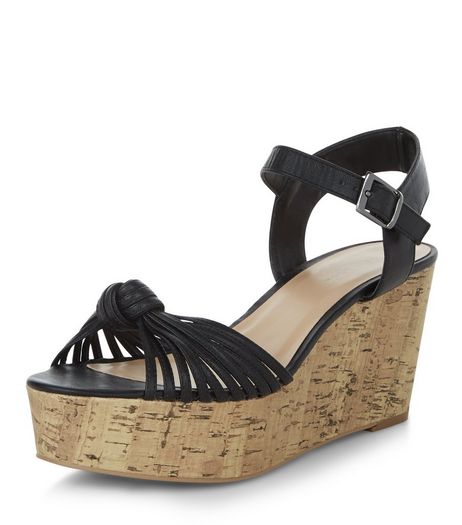 Black Strappy Knotted Flatform Sandals | New Look