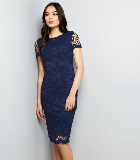 AX Paris Navy Crochet Lace Midi Dress | New Look