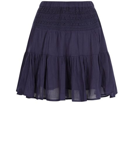 Apricot Navy Lace Skater Skirt | New Look