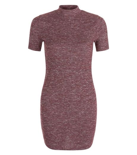 Teens Burgundy Funnel Neck 1/2 Sleeve Bodycon Dress | New Look