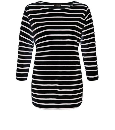 Black Stripe 3/4 Sleeve Top | New Look