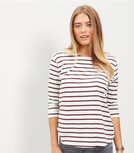 Red Stripe 3/4 Sleeve Top | New Look