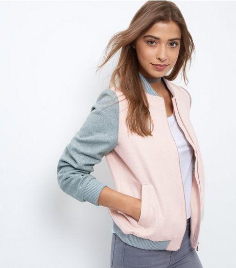 Pink Contrast Sleeve Bomber Jacket | New Look
