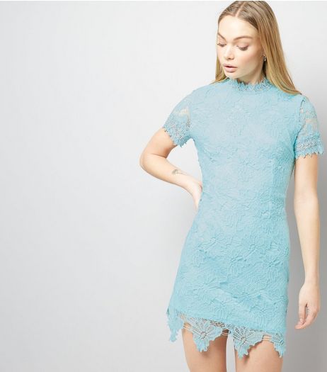 AX Paris Light Blue Lace Funnel Neck Dress | New Look