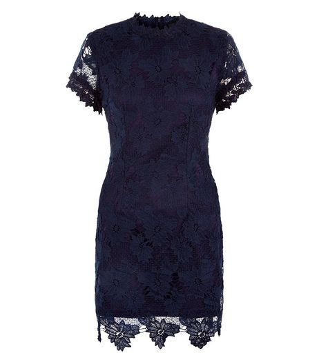 AX Paris Navy Lace High Neck Dress | New Look