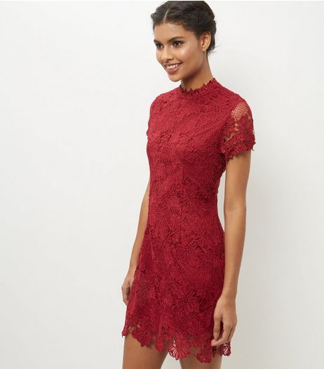 AX Paris Red High Neck Lace Bodycon Dress | New Look