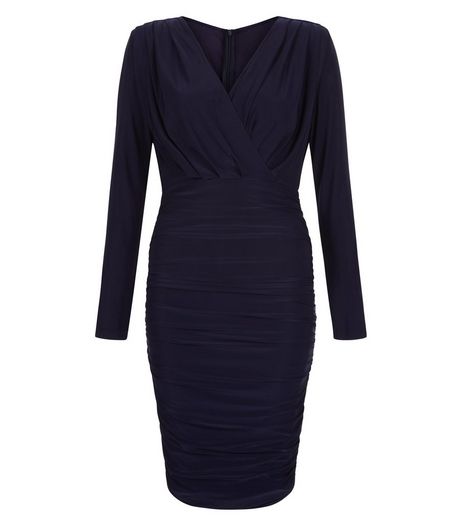 AX Paris Navy Ruched V Neck Dress | New Look