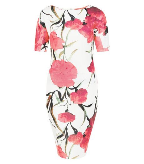 AX Paris Cream Floral Print Short Sleeve Midi Dress | New Look