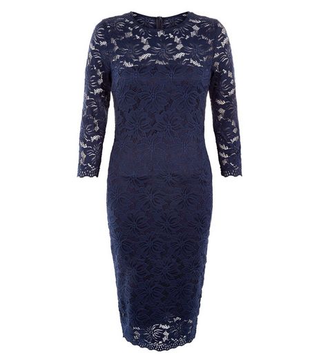 AX Paris Navy Lace 3/4 Sleeve Dress | New Look