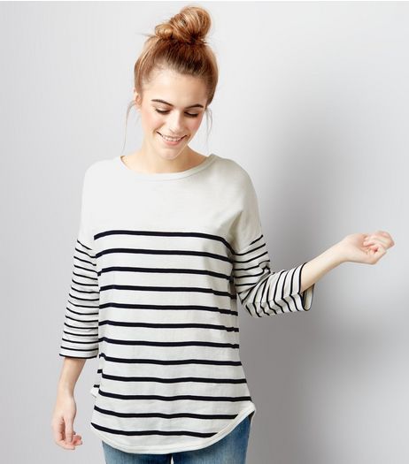 White Stripe 3/4 Sleeve Top | New Look