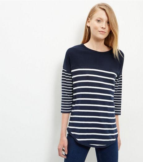 Navy Stripe 1/2 Sleeve Top | New Look
