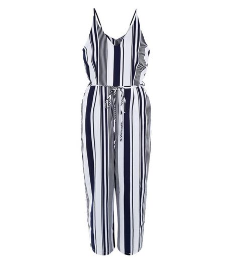 AX Paris Blue Stripe V Neck Jumpsuit | New Look