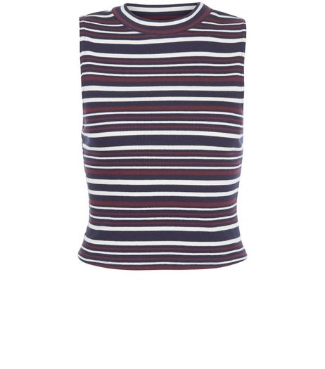 Red Stripe Funnel Neck Sleeveless Top | New Look