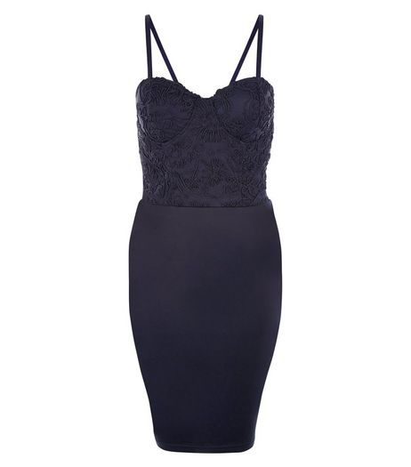 AX Paris Navy Lace Panel Strappy Dress | New Look