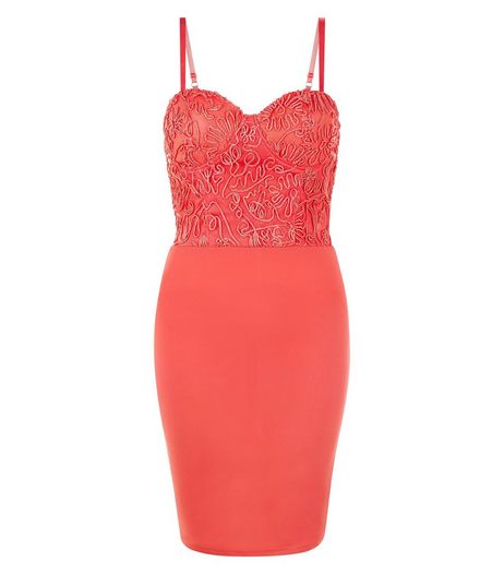 AX Paris Coral Lace Panel Strappy Dress | New Look