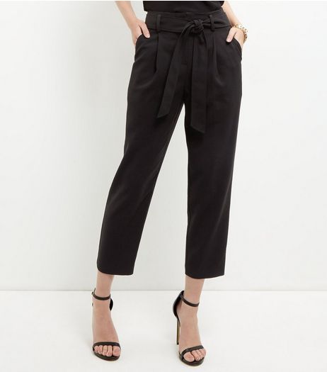 Black Tie Waist Tapered Trousers | New Look