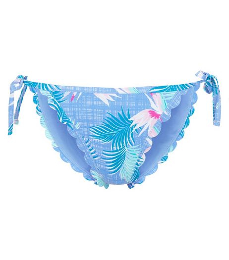 Blue Tropical Print Tie Side Bikini Bottoms | New Look
