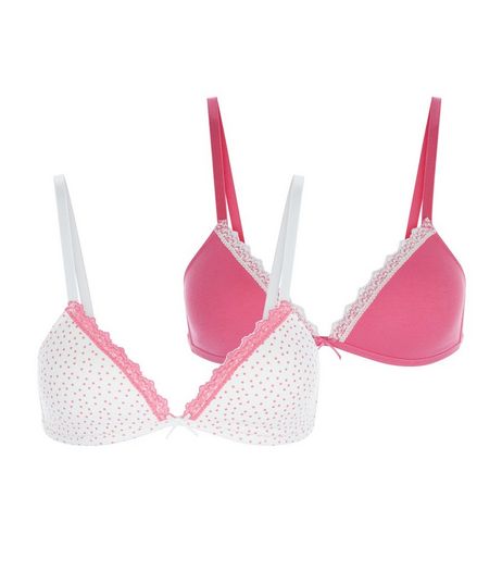 Teens 2 Pack Cream and Pink Spot Print Bras | New Look