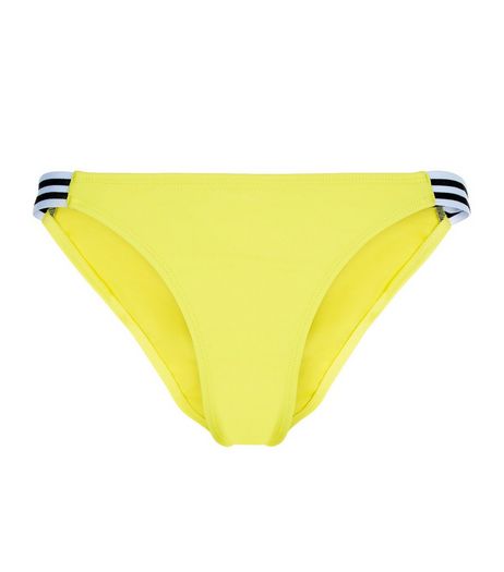 Yellow Stripe Strappy Side Bikini Bottoms | New Look