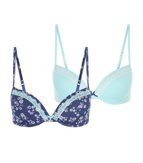 Teens 2 Pack Navy and Mint Green Underwired Bras | New Look