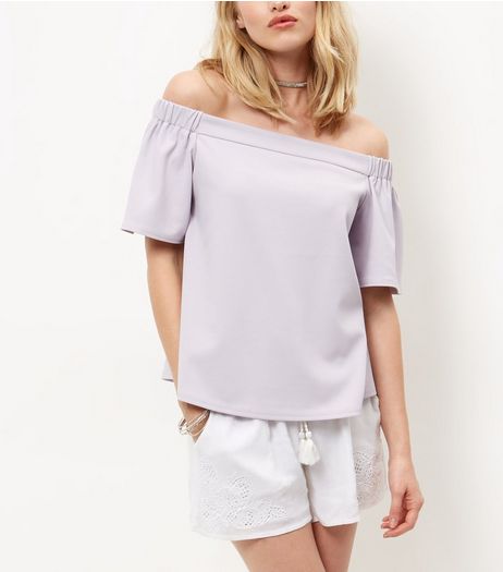 Tall Mid Pink Crepe Bardot Neck Top | New Look