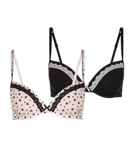 Teens 2 Pack Pink and Black Underwired Bras | New Look