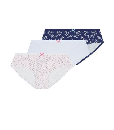 Teens 3 Pack White Pink and Blue Briefs | New Look