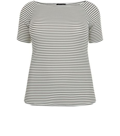 Curves Black Stripe Bardot Neck T-Shirt | New Look