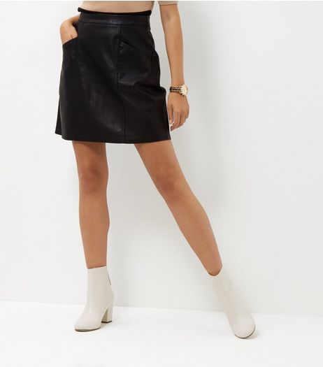 Tall Black Leather-Look Skirt | New Look