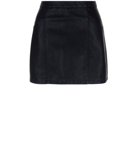 Petite Black Leather-Look Skirt | New Look