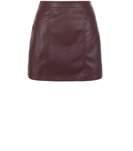 Petite Burgundy Leather-Look Skirt | New Look