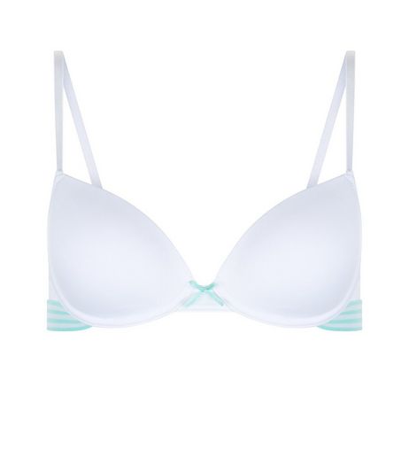 Teens White Stripe Trim Underwired Bra | New Look