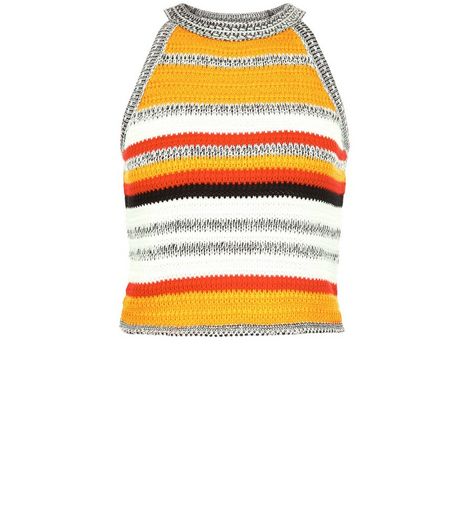 Petite Black Stripe Crochet Crop Vest | New Look