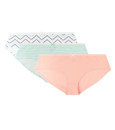 Teens 3 Pack White Green and Pink Briefs | New Look