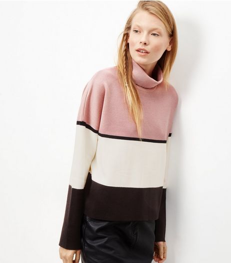 Pink Colour Block Turtle Neck Long Sleve Top | New Look